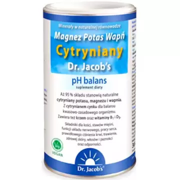Dr. Jacobs Magnez Potas Wapń Cytryniany 300g vege suplement diety Proszek zasadowy Ph Balans