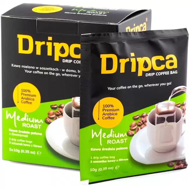 Dripca Kawa mielona w saszetkach z filtrem średnio palona 5x10g 100% Arabica Gwatemala