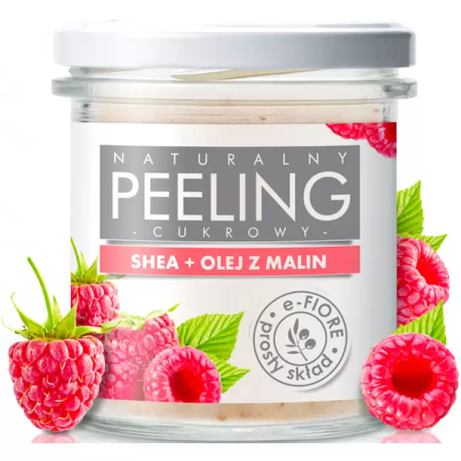 e-Fiore Peeling cukrowy Malinowy z masłem Shea + olej z Malin 300g gęsty o obłędnym zapachu