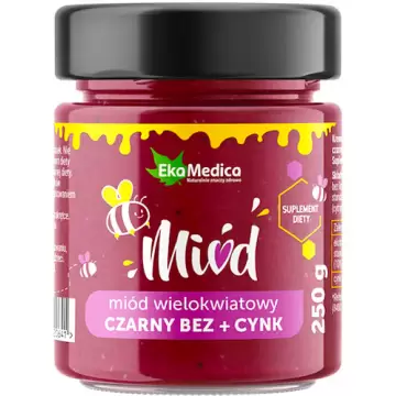 EkaMedica Miód 100% polski wielokwiatowy z czarnym bzem i cynkiem 250g - suplement diety