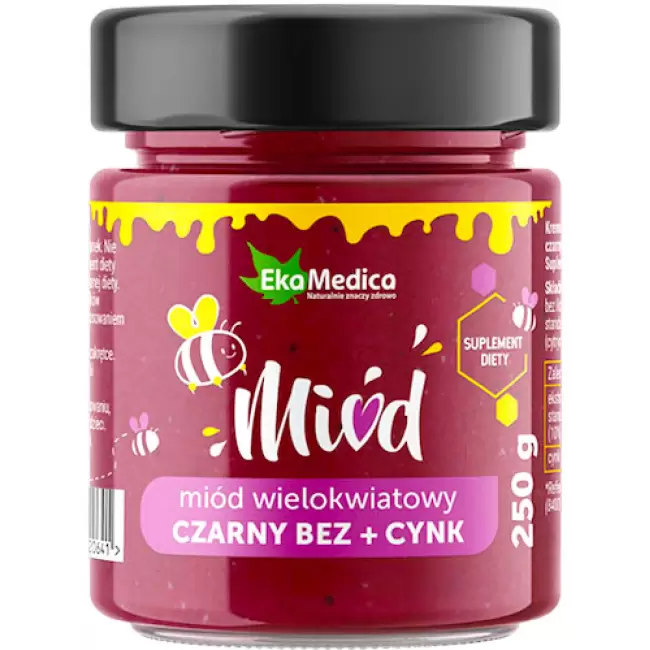 EkaMedica Miód 100% polski wielokwiatowy z czarnym bzem i cynkiem 250g - suplement diety