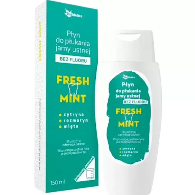 Ekamedica Płyn do płukania jamy ustnej bez fluoru FRESH MINT 150ml Odświeża Wspomaga przeciwpruchniczo