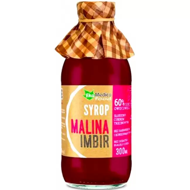 EkaMedica Syrop Malina Imbir 60% Soku 300ml Cukier Trzcinowy