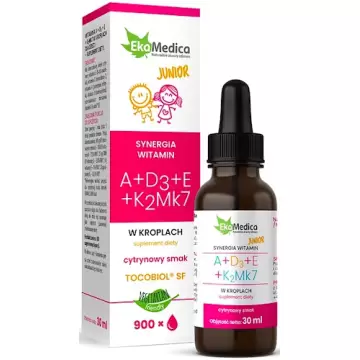 EkaMedica Witamina A + D3 + E + K2Mk7 Junior cytrynowy 30ml spray ADEK dla dzieci Odporność Wzrok Kości