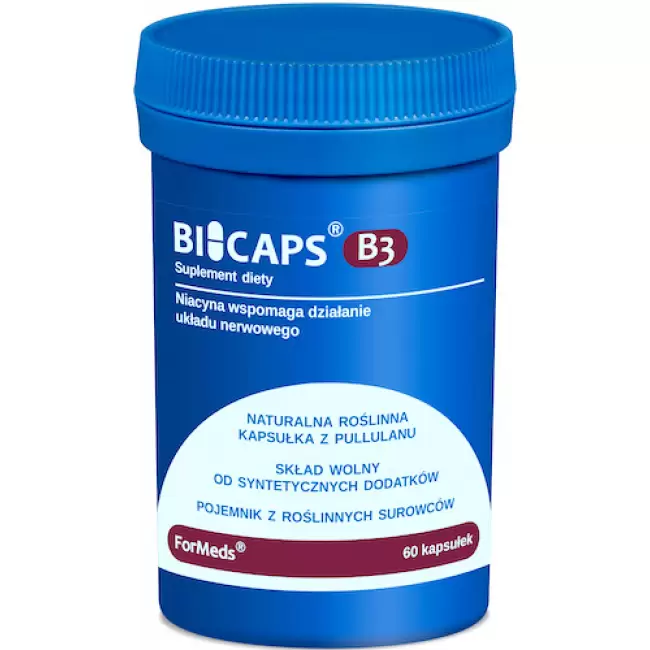 ForMeds BICAPS B3 Witamina B-3 Niacyna 500mg 60kaps Kwas Nikotynowy - suplement diety Układ Nerwowy Energia Skóra
