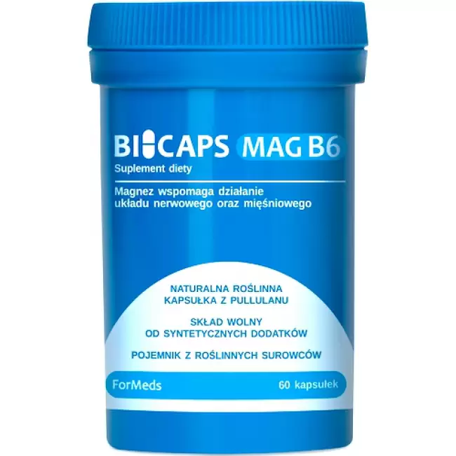 ForMeds BICAPS MAG B6 60kaps Magnez Cytrynian + Witamina B6 Pirydoksyna - suplement diety Nerwy Mięśnie Skurcze Stres