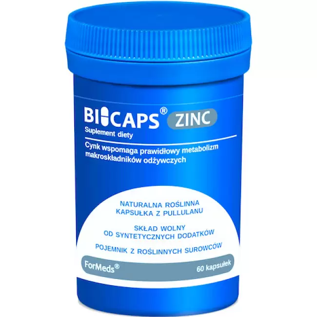 ForMeds BICAPS ZINC 25mg Cytrynian: Cynk + Miedź 60kaps - suplement diety Odporność Włosy Skóra Płodność Wzrok