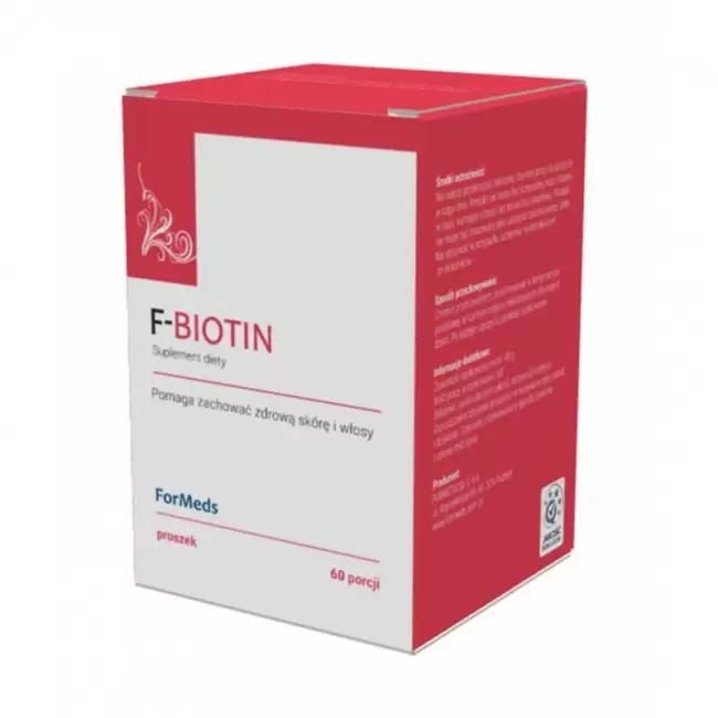 ForMeds Powder F-BIOTIN Biotyna 2500mcg 60prc proszek - suplement diety Witamina B7 H Włosy Skóra Paznokcie