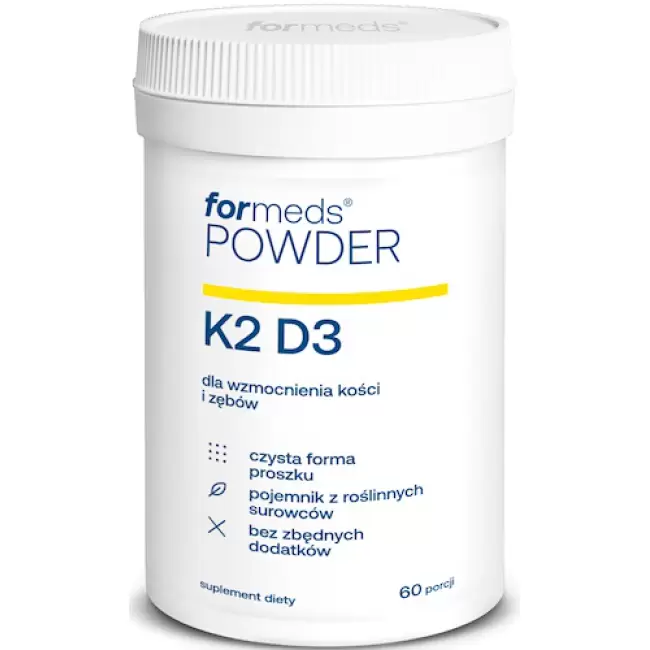 ForMeds Powder F-VIT K2D3 K2 Mk-7 100mcg + D3 2000IU proszek 60prc - suplement diety Odporność Kości Zęby