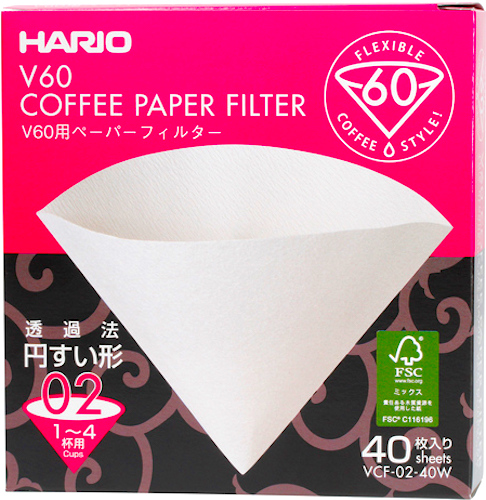 Hario filtry papierowe V60-02 VCF-02-40W 40szt japońskie