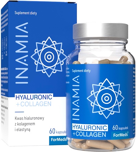 Inamia Hyaluronic   Collagen 60kaps vege - suplement diety Kwas Hialuronowy Kolagen typu I Elastyna