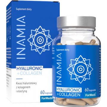 Inamia Hyaluronic + Collagen 60kaps vege - suplement diety Kwas Hialuronowy Kolagen typu I Elastyna