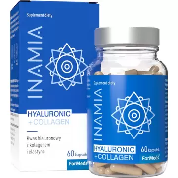 Inamia Hyaluronic Collagen 60kaps vege - suplement diety Kwas Hialuronowy Kolagen typu I Elastyna
