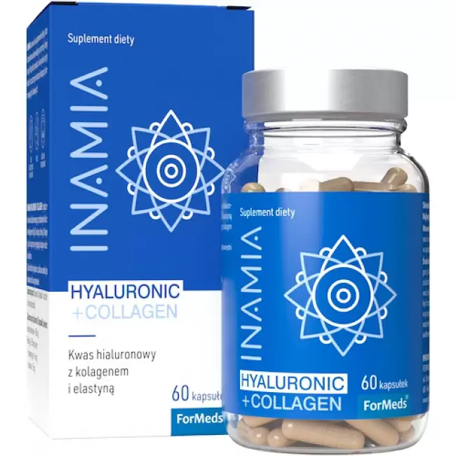 Inamia Hyaluronic Collagen 60kaps vege - suplement diety Kwas Hialuronowy Kolagen typu I Elastyna