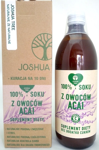 Joshua Tree 100% Soku z owoców Acai sok z Jagody Acai 500ml bez konserwantów i cukru - suplement diety