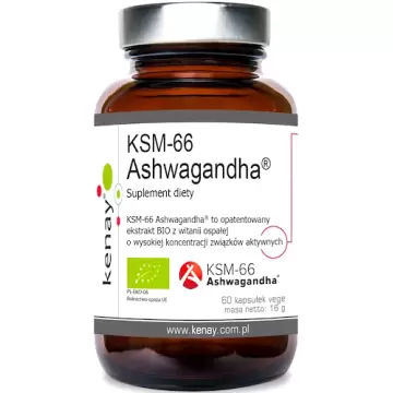 Kenay Ashwagandha BIO KSM-66 Ekstrakt 60kaps vege 200mg standaryzowana (Żeń-Szeń Indyjski) - suplement diety