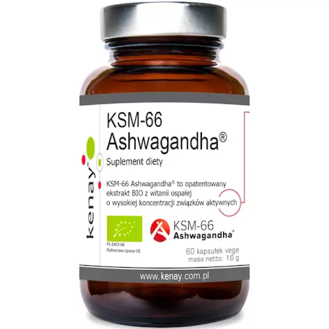 Kenay Ashwagandha BIO KSM-66 Ekstrakt 60kaps vege 200mg standaryzowana (Żeń-Szeń Indyjski) - suplement diety