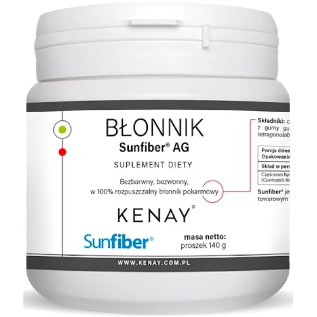 Kenay Błonnik Sunfiber AG 140g 100% rozpuszczalny vege - suplement diety Guar Błonnik Pokarmowy japoński