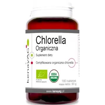 Kenay Chlorella Organiczna 500mg 180tab vege BIO - suplement diety Rozbite Ściany Komórkowe Certyfikowana