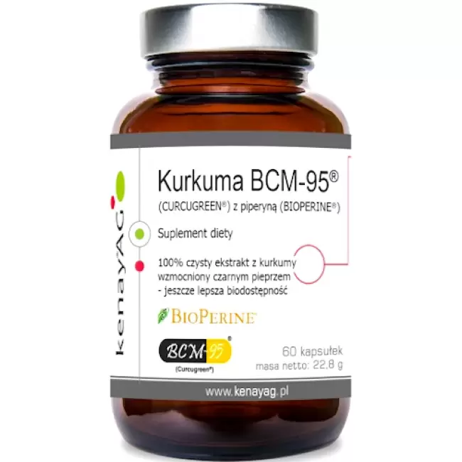 Kenay Kurkuma BCM-95 375mg z piperyną 60kap 100% czysty ekstrakt - suplement diety