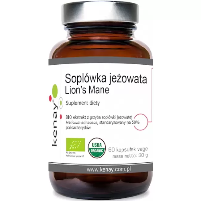 Kenay Soplówka jeżowata BIO 60kaps vege Ekstrakt Lion's Mane 50% polisacharydów