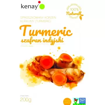 Kenay Turmeric Kurkuma Longa korzeń proszek 200g vege Kurkumina Szafran Indyjski Organic bez GMO