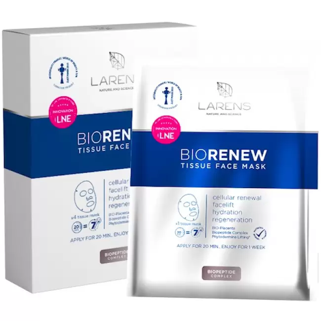 LARENS BIO Renew Tissue Face Mask 4szt Regenerujące maski-kompresy do twarzy Peptydy Kolagen -10% z kodem: LATO23