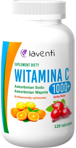 Laventi Witamina C Buforowana 1000  Bioflawonoidy cytrusowe Dzika Róża 120tab - suplement diety