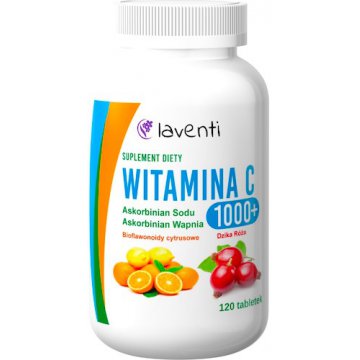Laventi Witamina C Buforowana 1000+ Bioflawonoidy cytrusowe Dzika Róża 120kaps - suplement diety