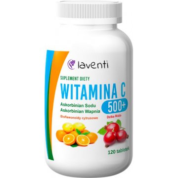 Laventi Witamina C Buforowana 500  Bioflawonoidy cytrusowe Dzika Róża 120tab - suplement diety