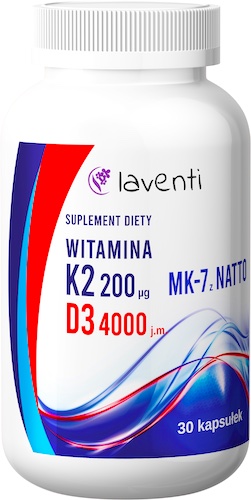 Laventi Witamina K2 + D3 30kaps vege (K2 mk7 200mcg + D3 4000IU) - suplement diety k-2 d-3