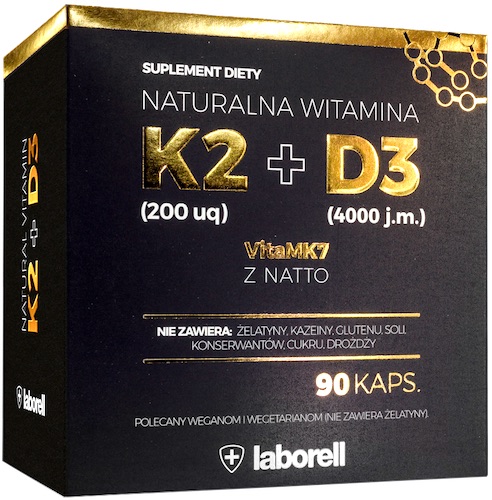 Laborell Witamina K2 + D3 90kaps vegie (K-2 200mcg + D-3 4000IU) - suplement diety