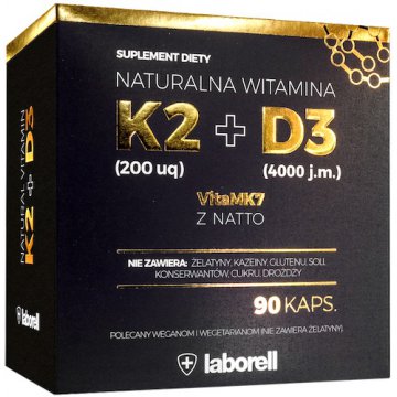Laborell Witamina K2 + D3 90kaps vegie (K-2 200mcg + D-3 4000IU) - suplement diety