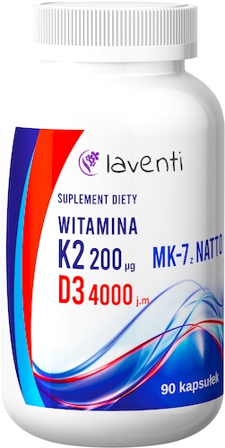 Laventi Witamina K2 + D3 90kaps vege (K2 mk7 200mcg + D3 4000IU) - suplement diety k-2 d-3