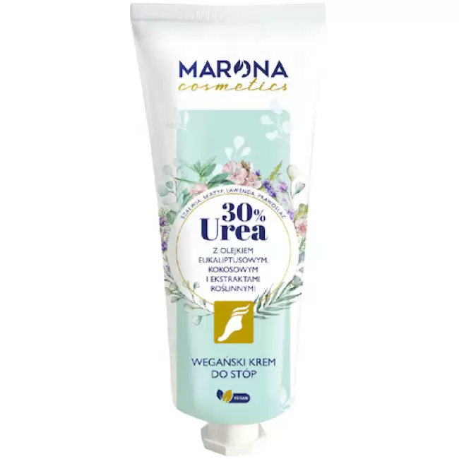 Marona Cosmetics Krem do stóp wegański z mocznikiem 100ml Urea 30% Olejek eukaliptusowy, kokosowy, Ekstrakty roślinne