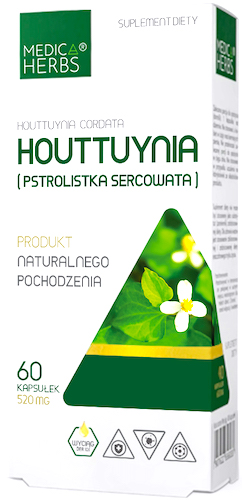 Medica Herbs Houttuynia Pstrolistka 520mg 60kaps - suplement diety Bolerioza Odporność