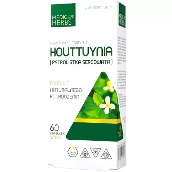 Medica Herbs Houttuynia Pstrolistka 520mg 60kaps - suplement diety Bolerioza Odporność