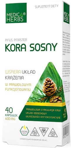 Medica Herbs Kora Sosny 600mg 40kaps OPC 65% - suplement diety Pycnogenol Układ krążenia 