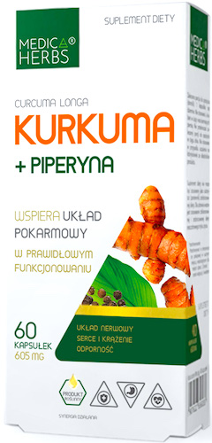 Medica Herbs Kurkuma + Piperyna 605mg 60kaps - suplement diety Curcumin Turmeric