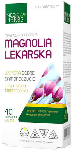 Medica Herbs Magnolia Lekarska 225mg 40kaps 90% honokiolu - suplement diety Stres, Napięcie, Niepokój