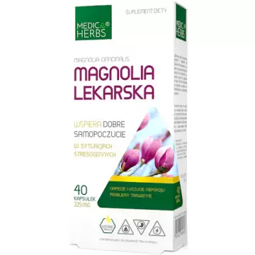 Medica Herbs Magnolia Lekarska 225mg 40kaps 90% honokiolu - suplement diety Stres, Napięcie, Niepokój