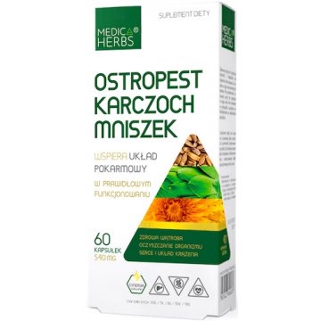 Medica Herbs Ostropest Karczoch Mniszek 60kaps - suplement diety Wątroba, Układ pokarmowy