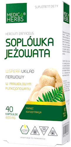 Medica Herbs Soplówka jeżowata 600mg 40kaps - suplement diety Lion\'s Mane Pamięć, Koncentracja, Nerwy