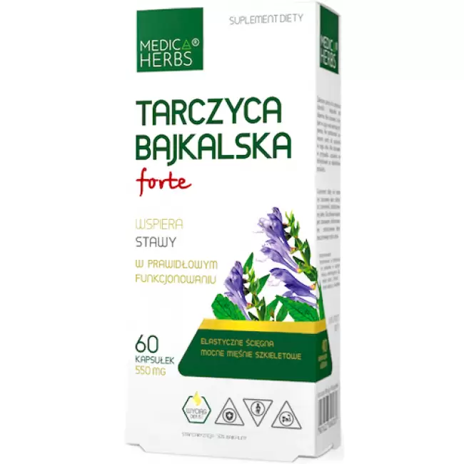 Medica Herbs Tarczyca Bajkalska Forte 60kaps - suplement diety 50% Bajkalina, Stawy, Ścięgna