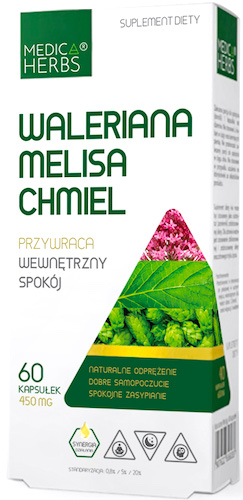 Medica Herbs Waleriana Melisa Passiflora 60kaps - suplement diety Spokój, Odprężenie, Sen