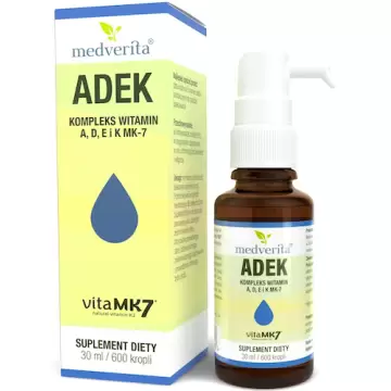 Medverita ADEK (Retinol) Kompleks witamin A, D3, E i K MK-7 30ml krople - suplement diety Odporność Wzrok Kości