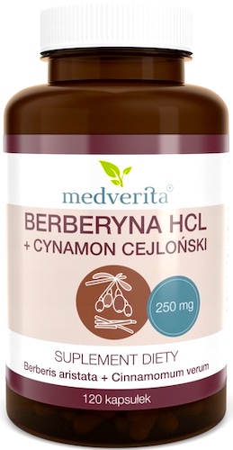 Medverita  Berberyna HCL + Cynamon cejloński 250/100mg 120kaps - suplement diety Berberys