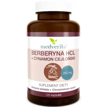 Medverita  Berberyna HCL + Cynamon cejloński 250/100mg 120kaps - suplement diety Berberys