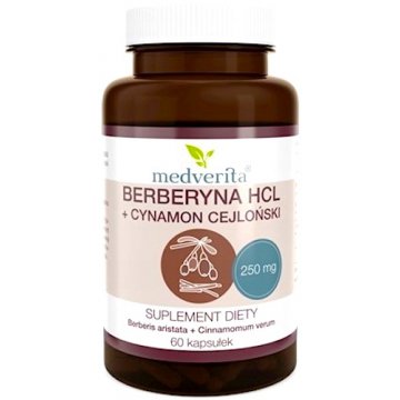 Medverita  Berberyna HCL + Cynamon cejloński 250/100mg 60kaps - suplement diety Berberys