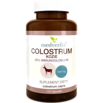 Medverita Colostrum Kozie 100kaps - suplement diety Kolostrum 30% immunoglobulin Siara z mleka